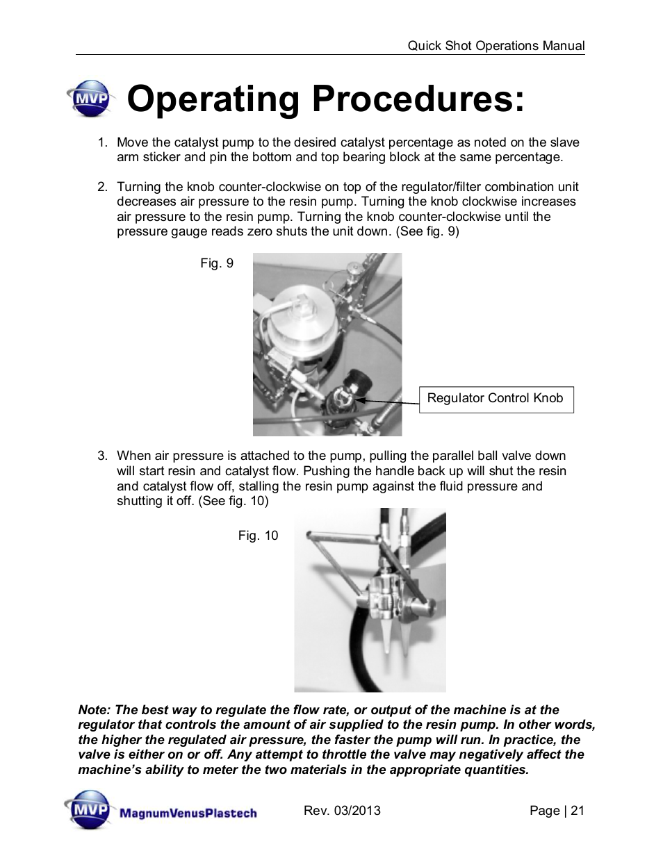 Operating procedures | Magnum Venus Plastech Quick Shot User Manual | Page 21 / 42