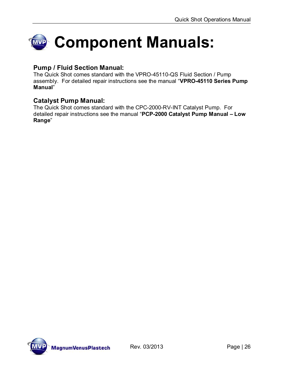 Component manuals | Magnum Venus Plastech Quick Shot User Manual | Page 26 / 42