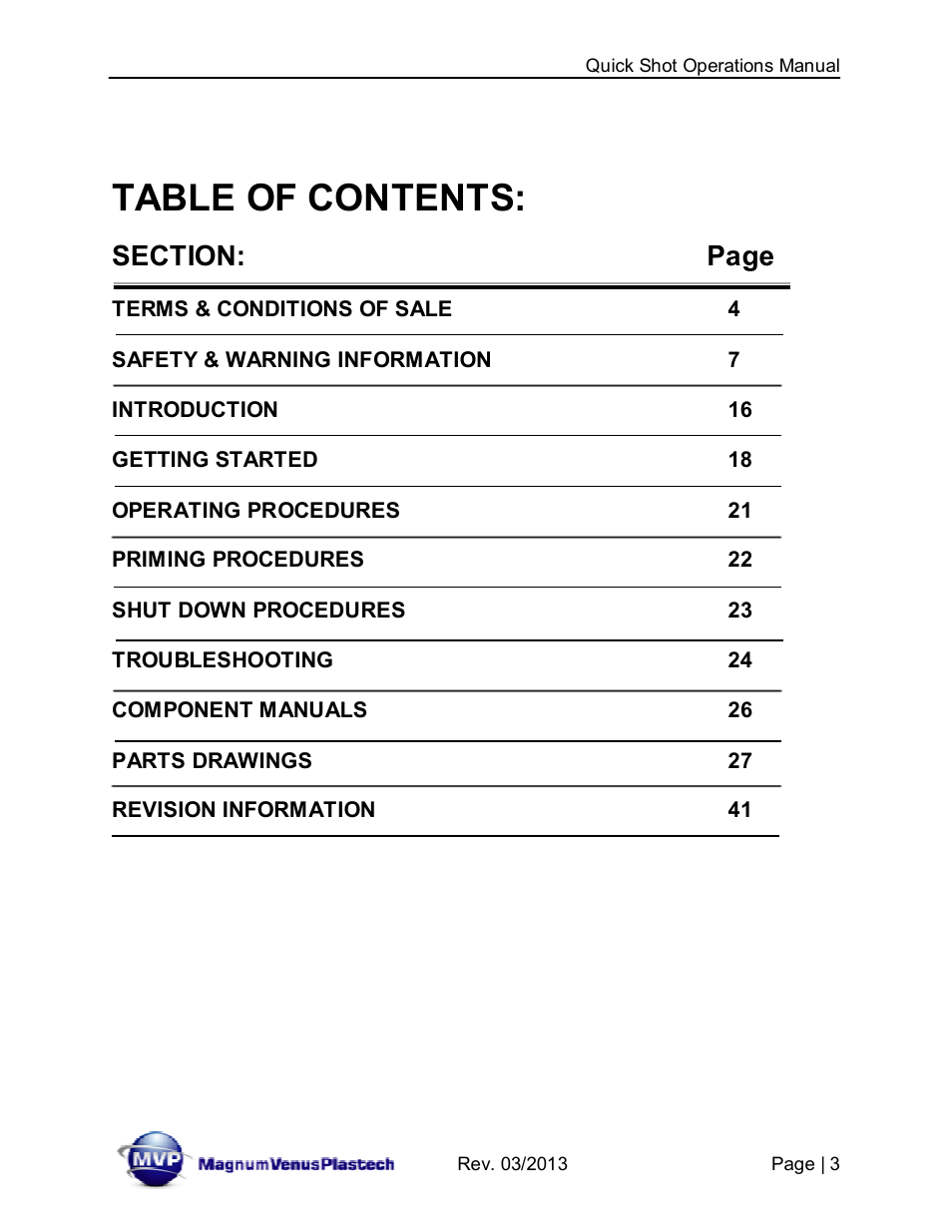 Magnum Venus Plastech Quick Shot User Manual | Page 3 / 42