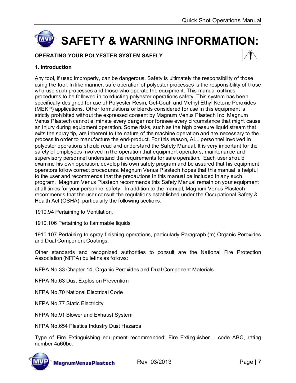 Safety & warning information | Magnum Venus Plastech Quick Shot User Manual | Page 7 / 42