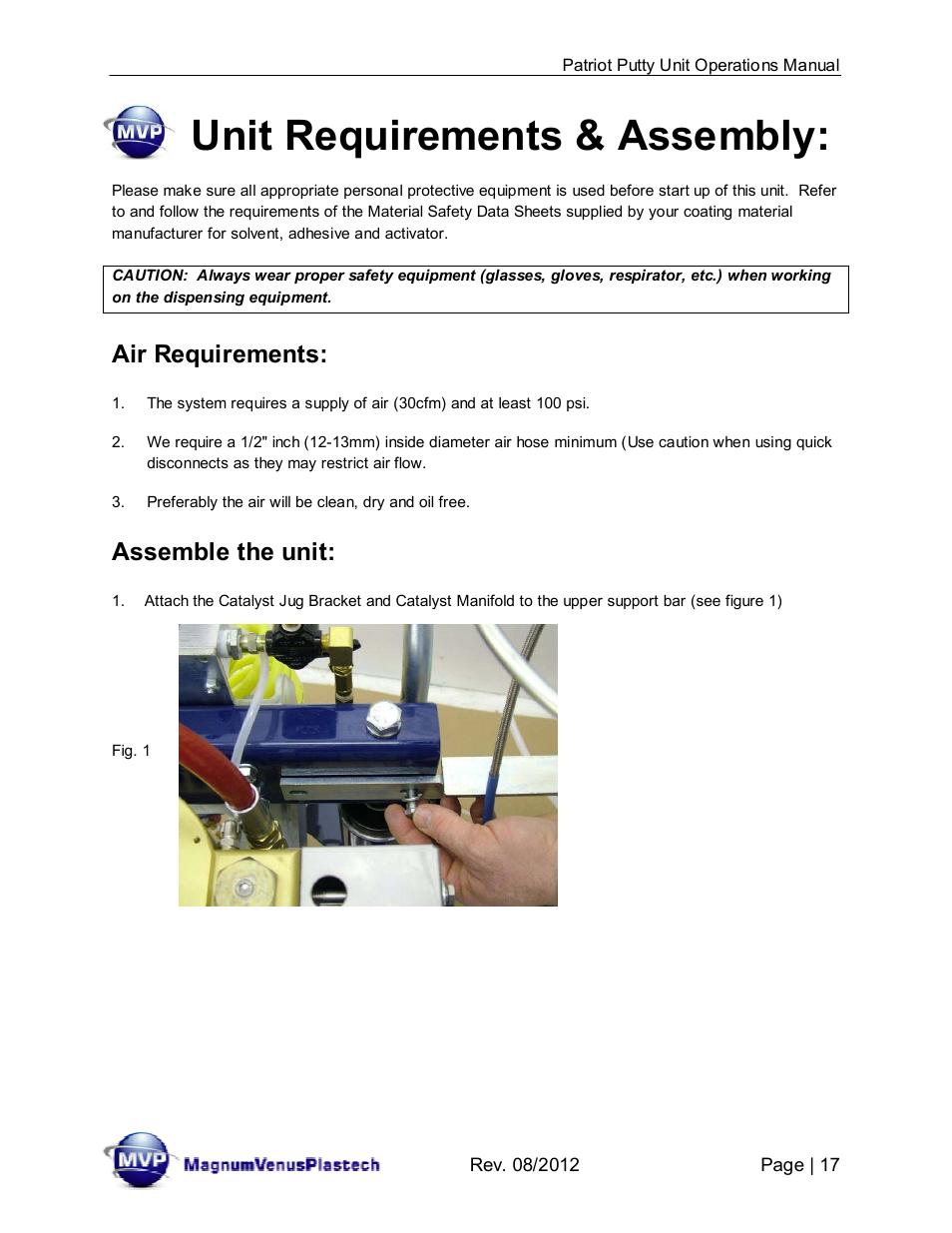 Unit requirements & assembly, Air requirements, Assemble the unit | Magnum Venus Plastech PATRIOT CHOP CHECK IMP-PAT-CCP-MP-5 User Manual | Page 17 / 57