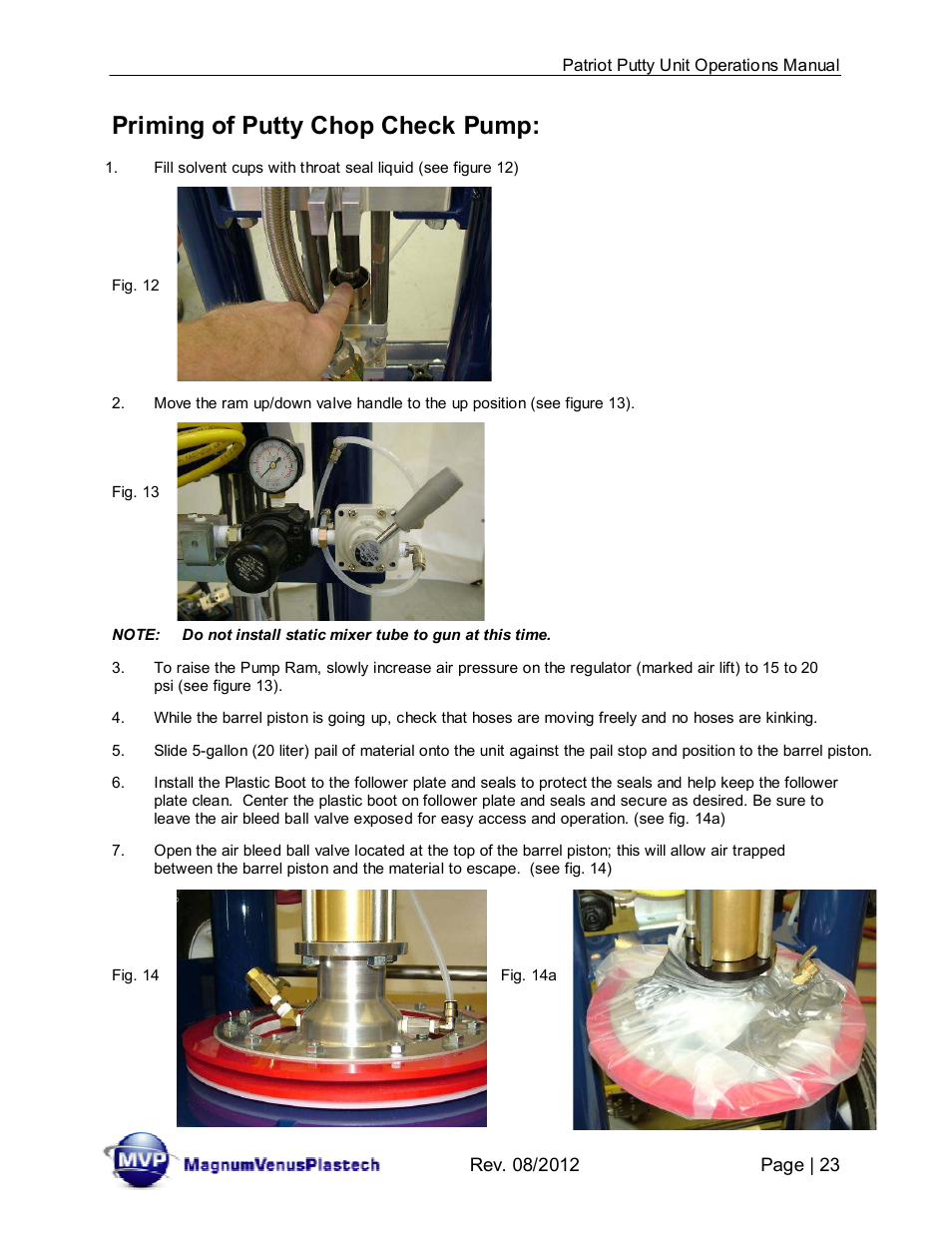 Priming of putty chop check pump | Magnum Venus Plastech PATRIOT CHOP CHECK IMP-PAT-CCP-MP-5 User Manual | Page 23 / 57