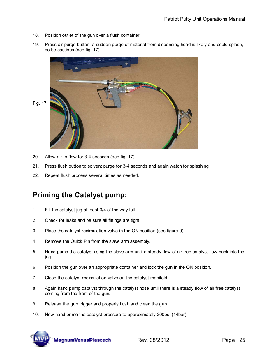 Priming the catalyst pump | Magnum Venus Plastech PATRIOT CHOP CHECK IMP-PAT-CCP-MP-5 User Manual | Page 25 / 57