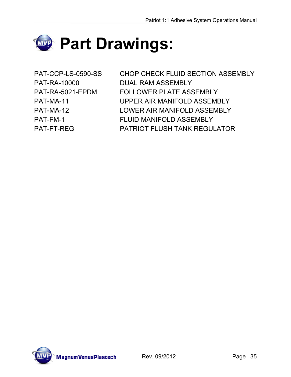 Part drawings | Magnum Venus Plastech PATRIOT 1:1 ADHESIVE SYSTEM User Manual | Page 35 / 51