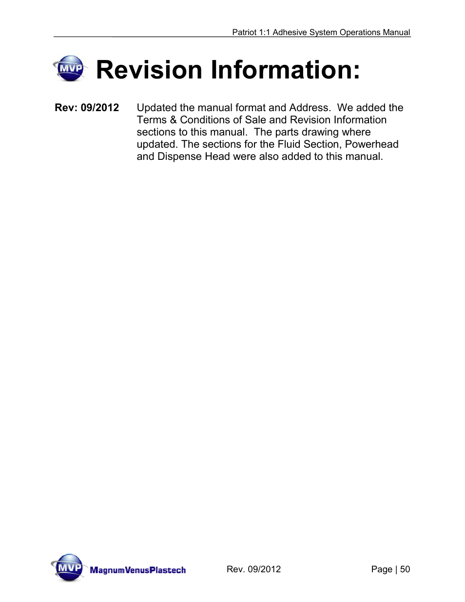 Revision information | Magnum Venus Plastech PATRIOT 1:1 ADHESIVE SYSTEM User Manual | Page 50 / 51