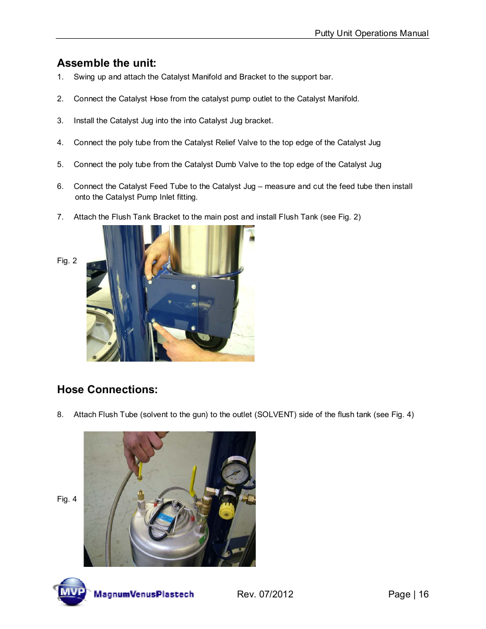 Assemble the unit, Hose connections | Magnum Venus Plastech PUTTY UNIT User Manual | Page 16 / 48