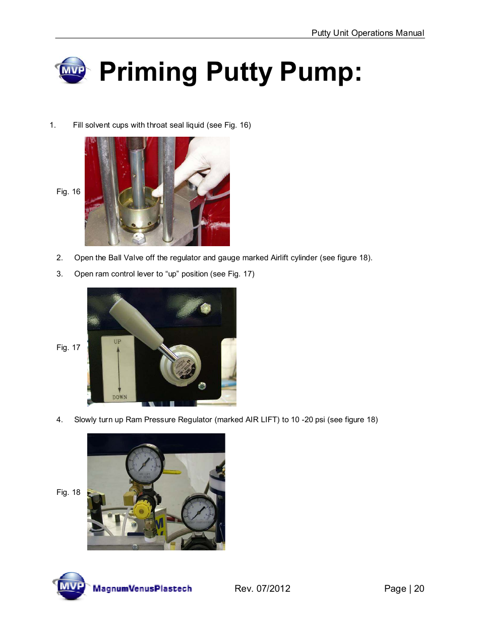 Priming putty pump | Magnum Venus Plastech PUTTY UNIT User Manual | Page 20 / 48