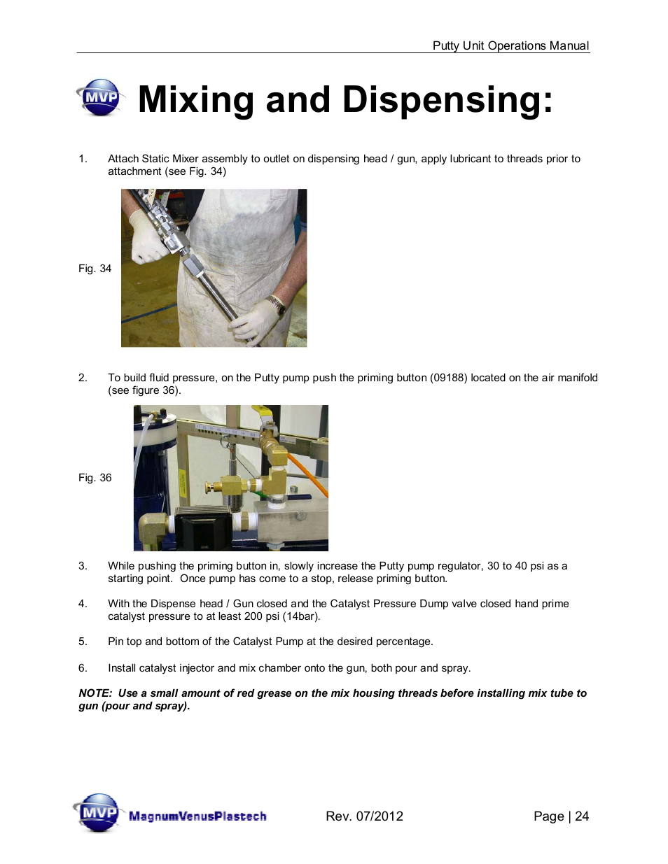 Mixing and dispensing | Magnum Venus Plastech PUTTY UNIT User Manual | Page 24 / 48