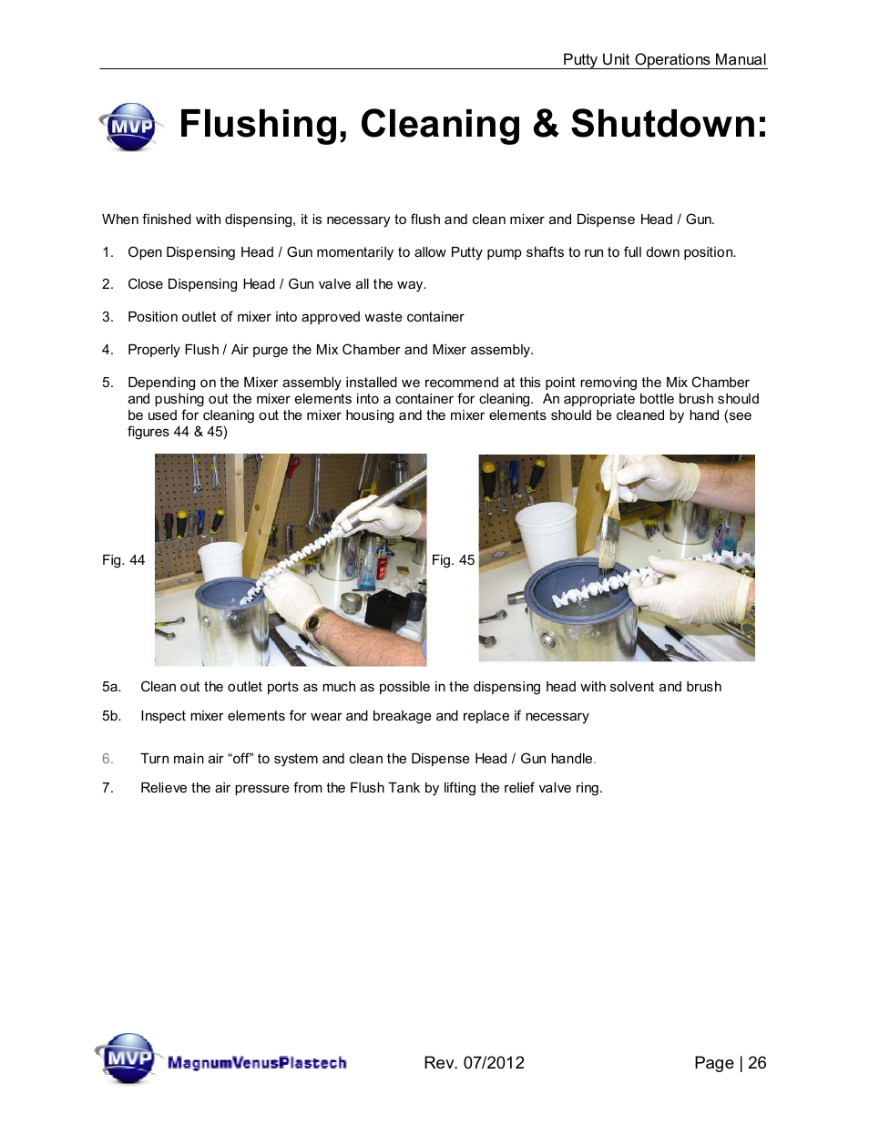 Flushing, cleaning & shutdown | Magnum Venus Plastech PUTTY UNIT User Manual | Page 26 / 48