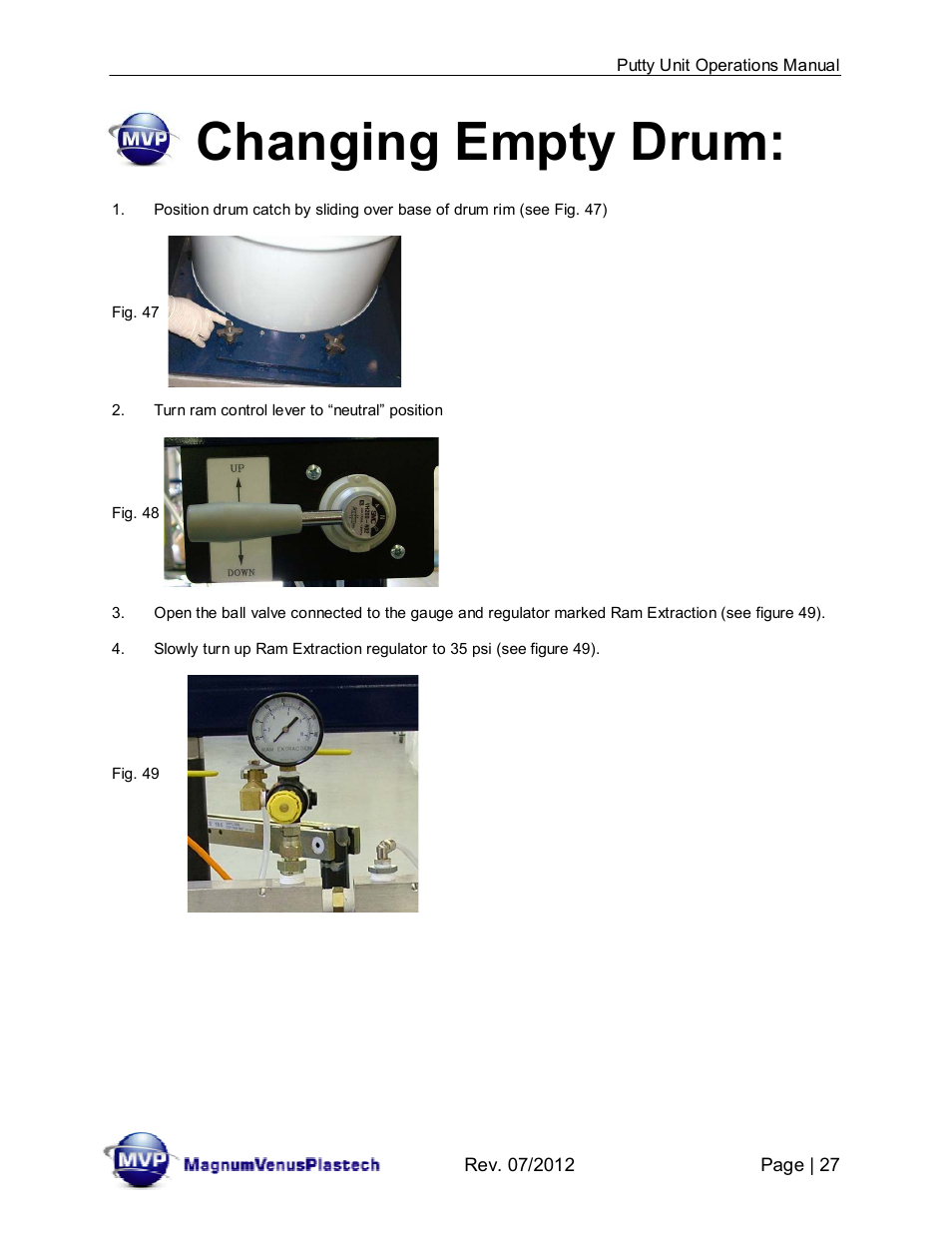 Changing empty drum | Magnum Venus Plastech PUTTY UNIT User Manual | Page 27 / 48