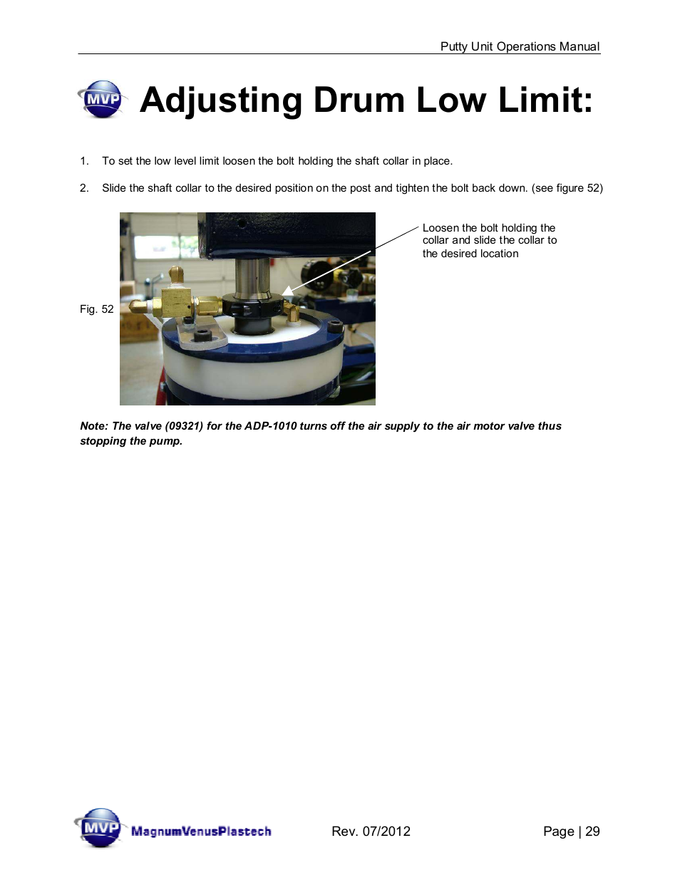 Adjusting drum low limit | Magnum Venus Plastech PUTTY UNIT User Manual | Page 29 / 48