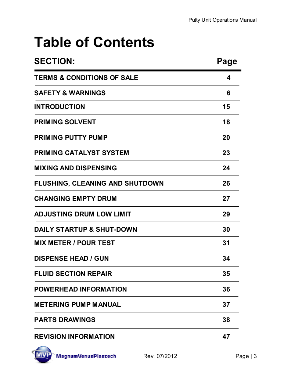 Magnum Venus Plastech PUTTY UNIT User Manual | Page 3 / 48