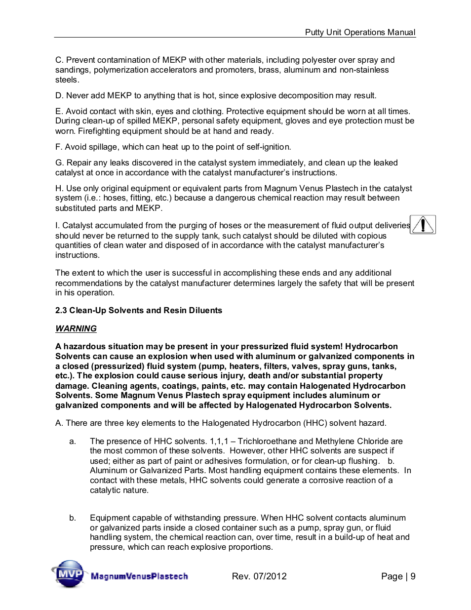 Magnum Venus Plastech PUTTY UNIT User Manual | Page 9 / 48