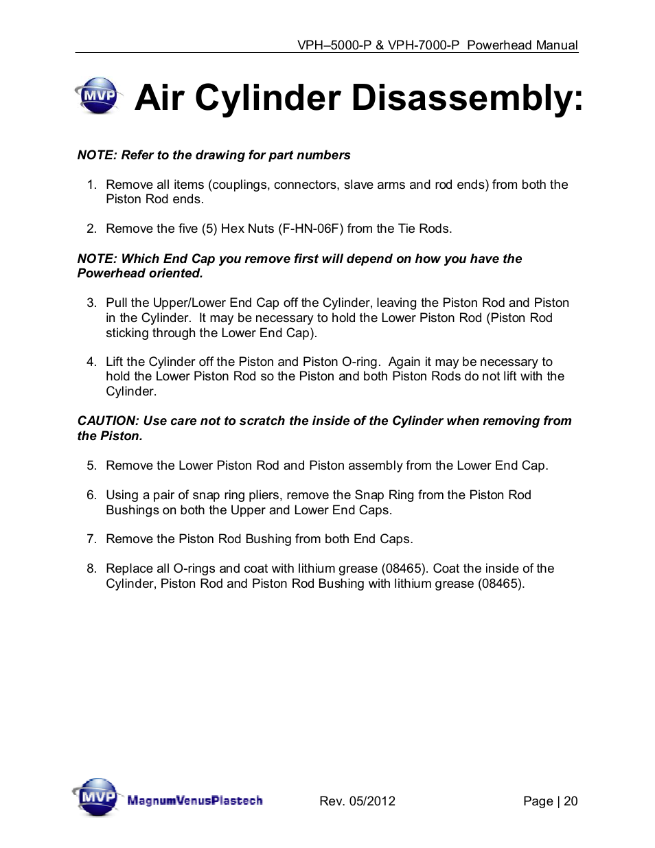 Air cylinder disassembly | Magnum Venus Plastech Powerhead VPH-7000-P User Manual | Page 20 / 41