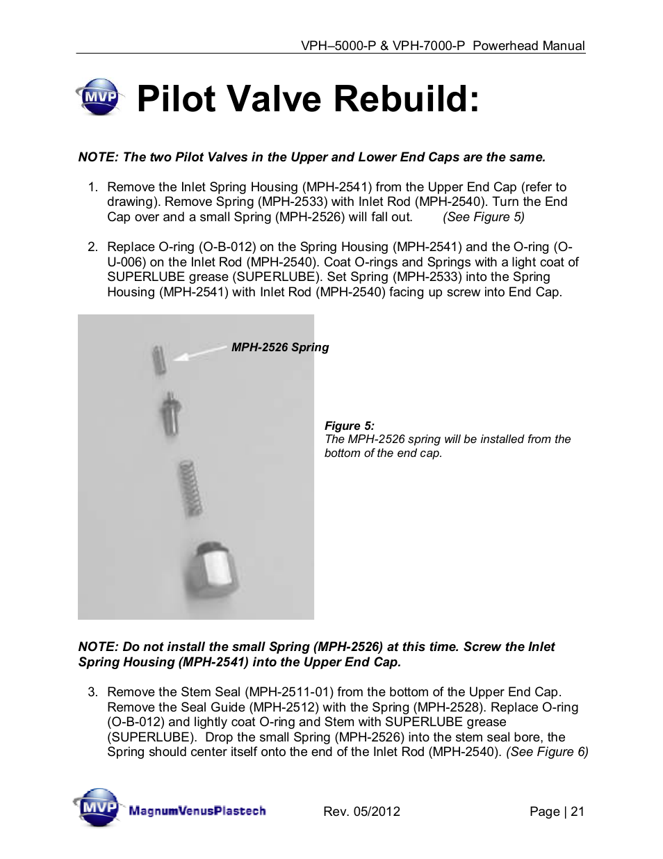 Pilot valve rebuild | Magnum Venus Plastech Powerhead VPH-7000-P User Manual | Page 21 / 41