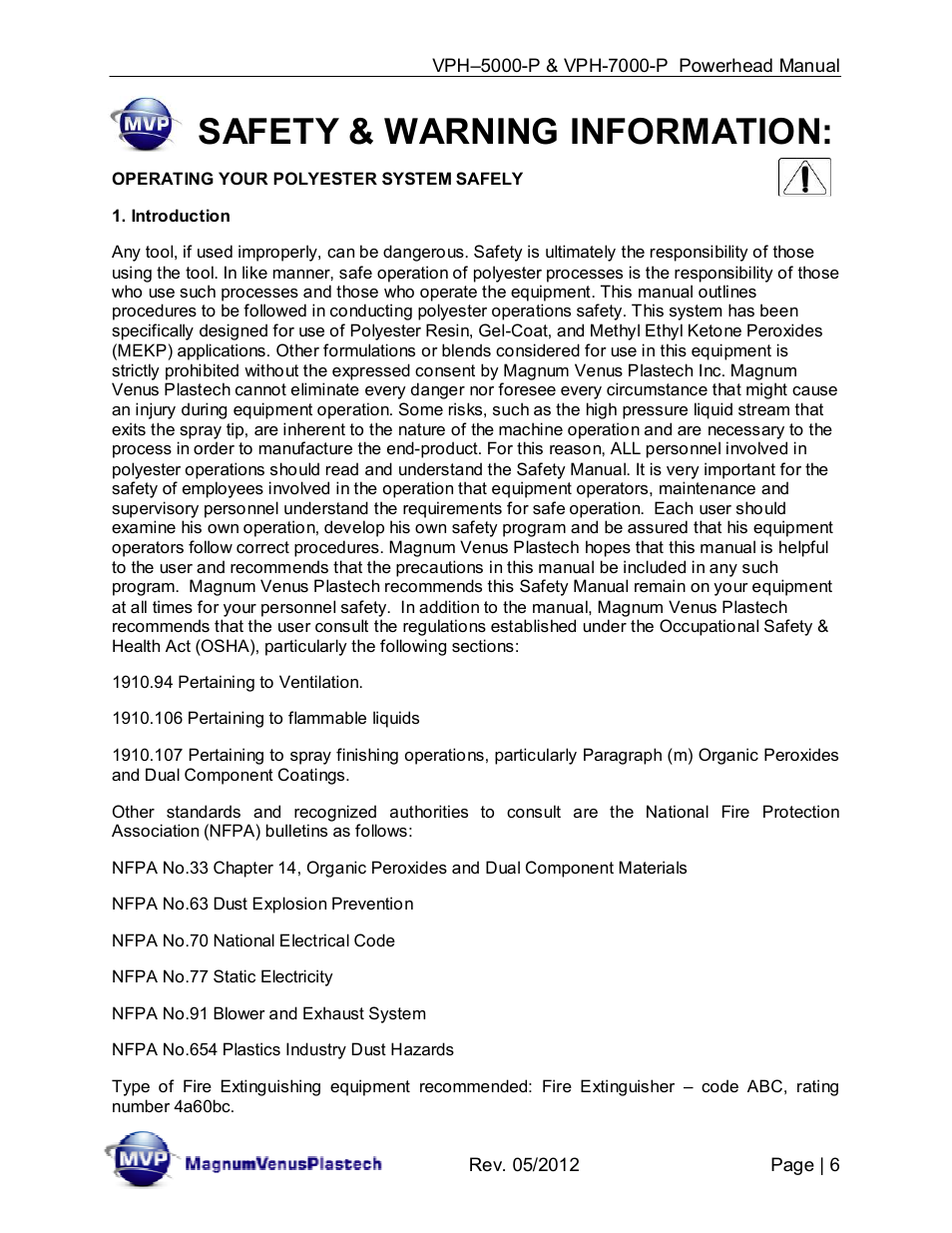Safety & warning information | Magnum Venus Plastech Powerhead VPH-7000-P User Manual | Page 6 / 41