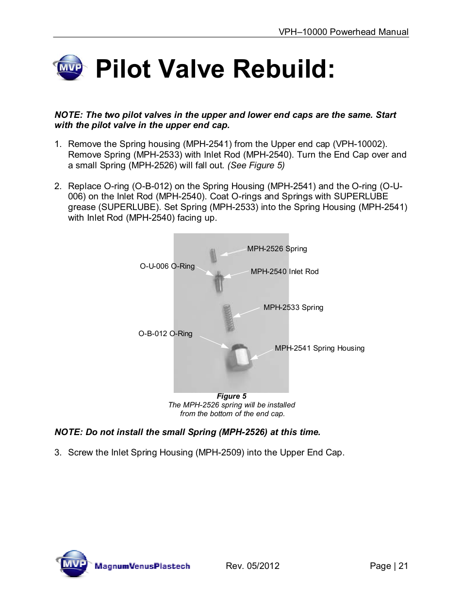 Pilot valve rebuild | Magnum Venus Plastech Powerhead VPH-10000 User Manual | Page 21 / 26