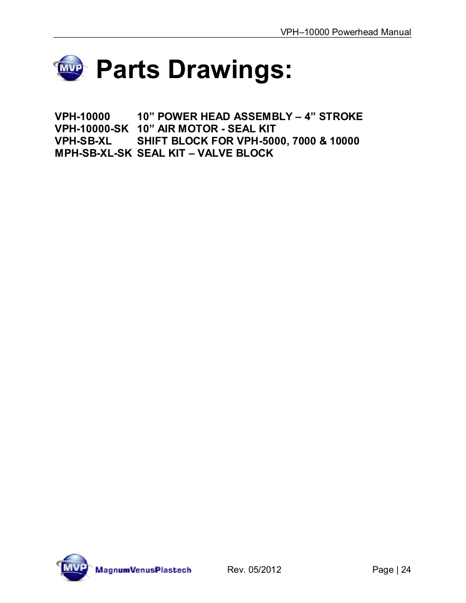 Parts drawings | Magnum Venus Plastech Powerhead VPH-10000 User Manual | Page 24 / 26