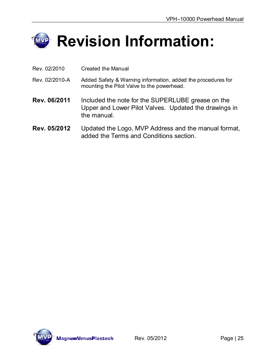 Revision information | Magnum Venus Plastech Powerhead VPH-10000 User Manual | Page 25 / 26