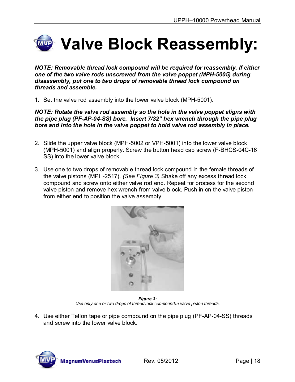 Valve block reassembly | Magnum Venus Plastech Powerhead UPPH-10000 User Manual | Page 18 / 33