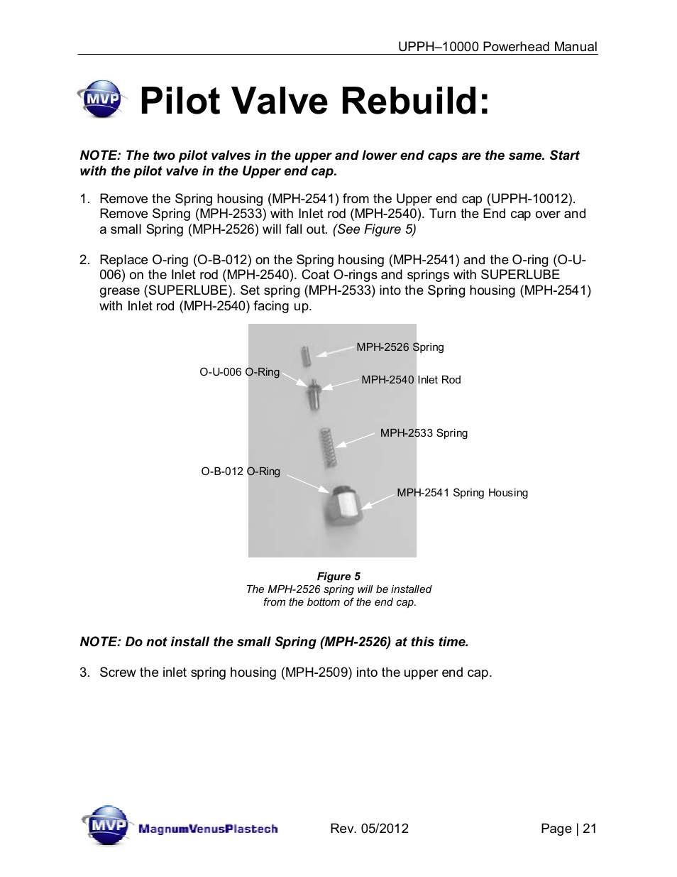 Pilot valve rebuild | Magnum Venus Plastech Powerhead UPPH-10000 User Manual | Page 21 / 33