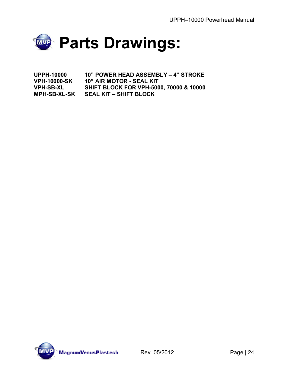 Parts drawings | Magnum Venus Plastech Powerhead UPPH-10000 User Manual | Page 24 / 33