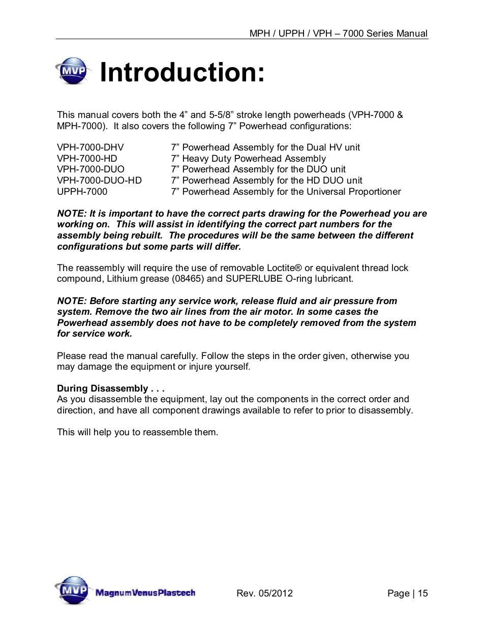 Introduction | Magnum Venus Plastech Powerhead MPH_UPPH_VPH–7000 Series User Manual | Page 15 / 49
