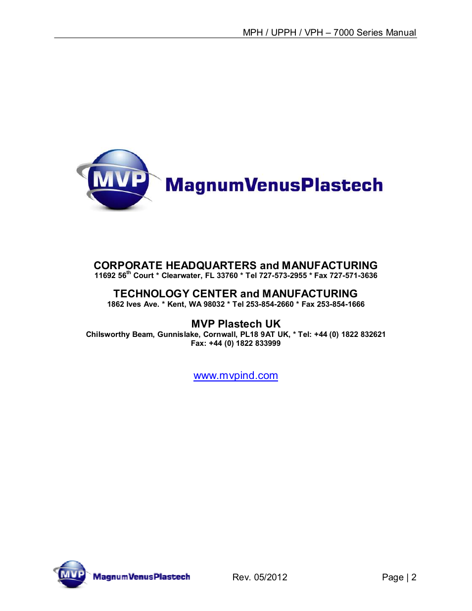 Magnum Venus Plastech Powerhead MPH_UPPH_VPH–7000 Series User Manual | Page 2 / 49