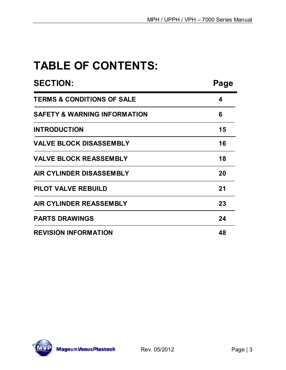 Magnum Venus Plastech Powerhead MPH_UPPH_VPH–7000 Series User Manual | Page 3 / 49