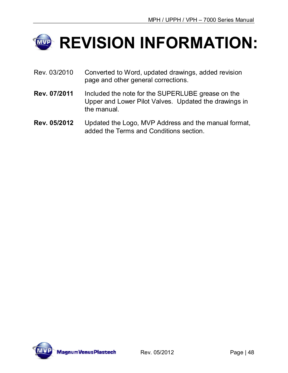 Revision information | Magnum Venus Plastech Powerhead MPH_UPPH_VPH–7000 Series User Manual | Page 48 / 49