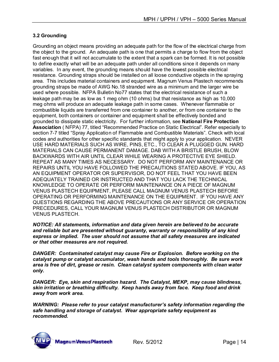 Magnum Venus Plastech Powerhead MPH_UPPH_VPH–5000 Series User Manual | Page 14 / 43