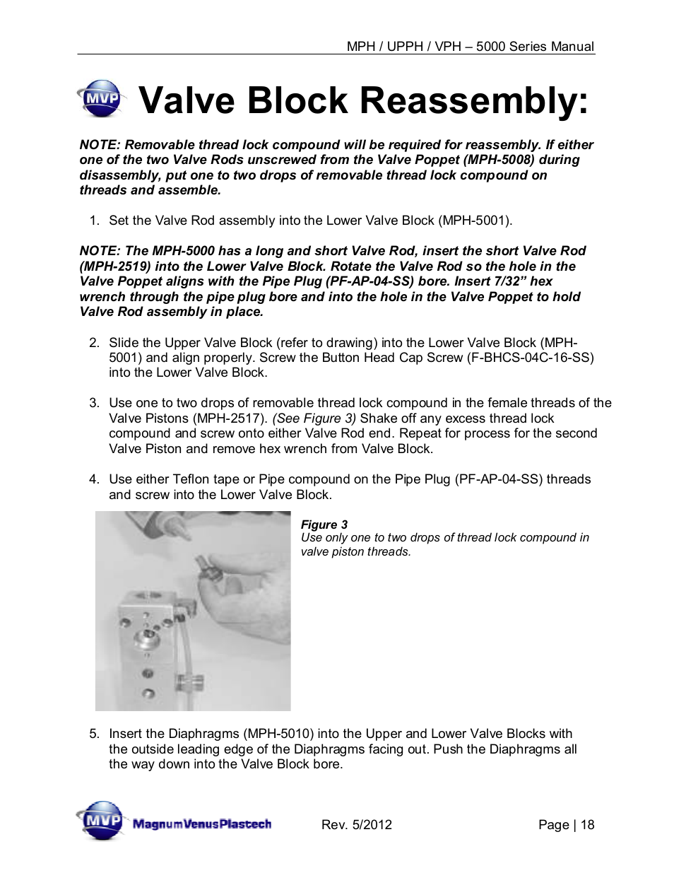 Valve block reassembly | Magnum Venus Plastech Powerhead MPH_UPPH_VPH–5000 Series User Manual | Page 18 / 43