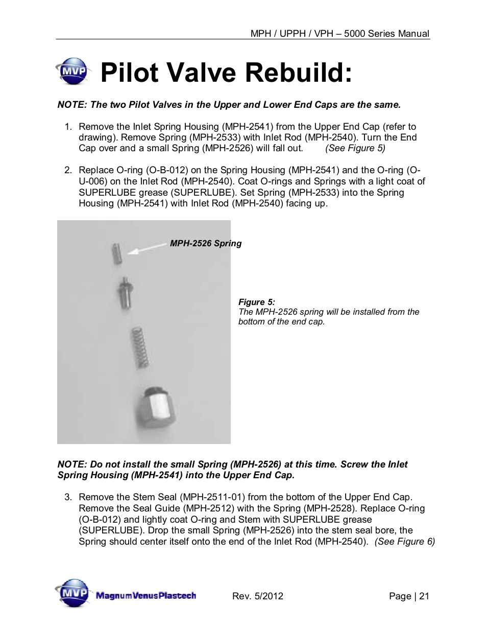 Pilot valve rebuild | Magnum Venus Plastech Powerhead MPH_UPPH_VPH–5000 Series User Manual | Page 21 / 43