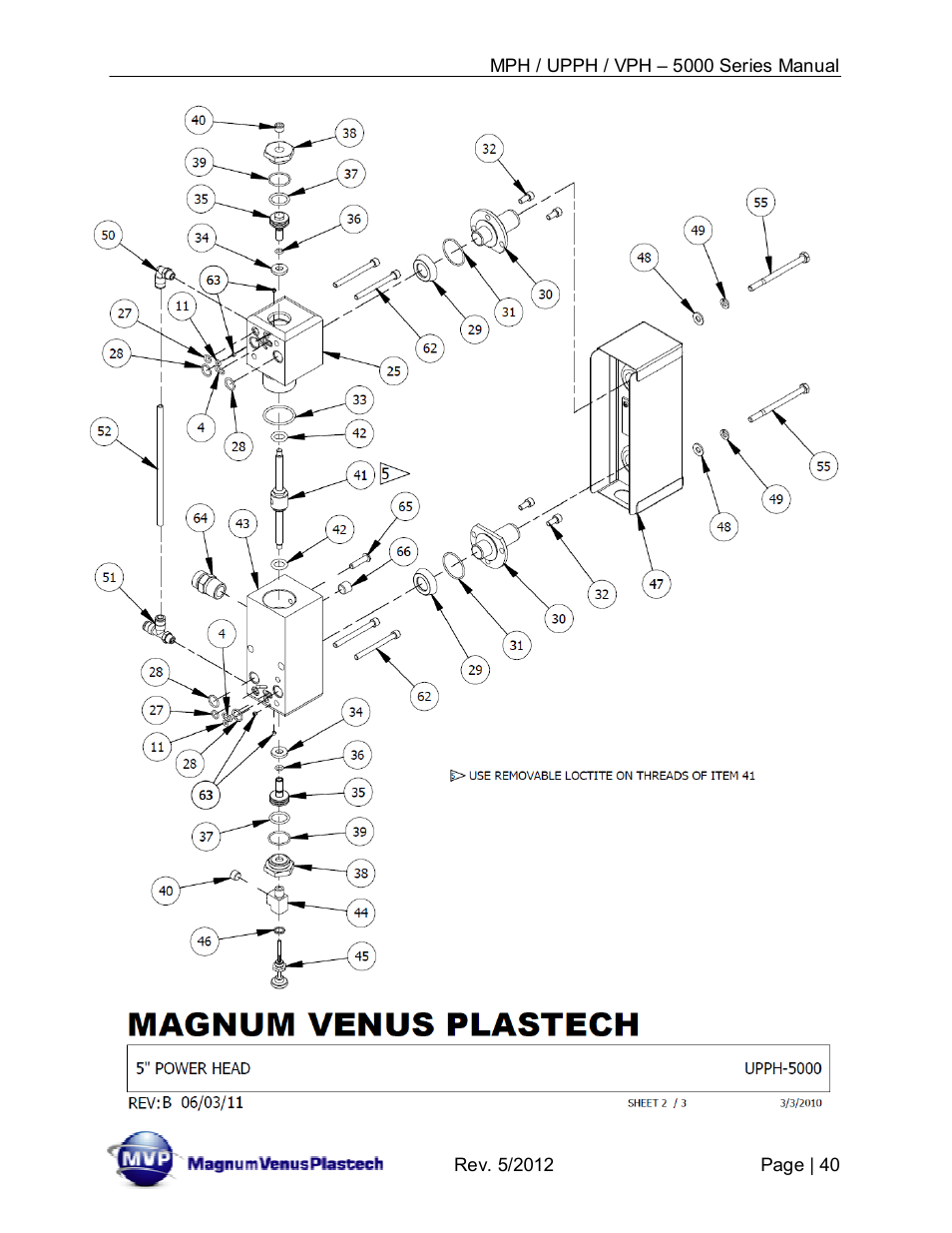 Magnum Venus Plastech Powerhead MPH_UPPH_VPH–5000 Series User Manual | Page 40 / 43