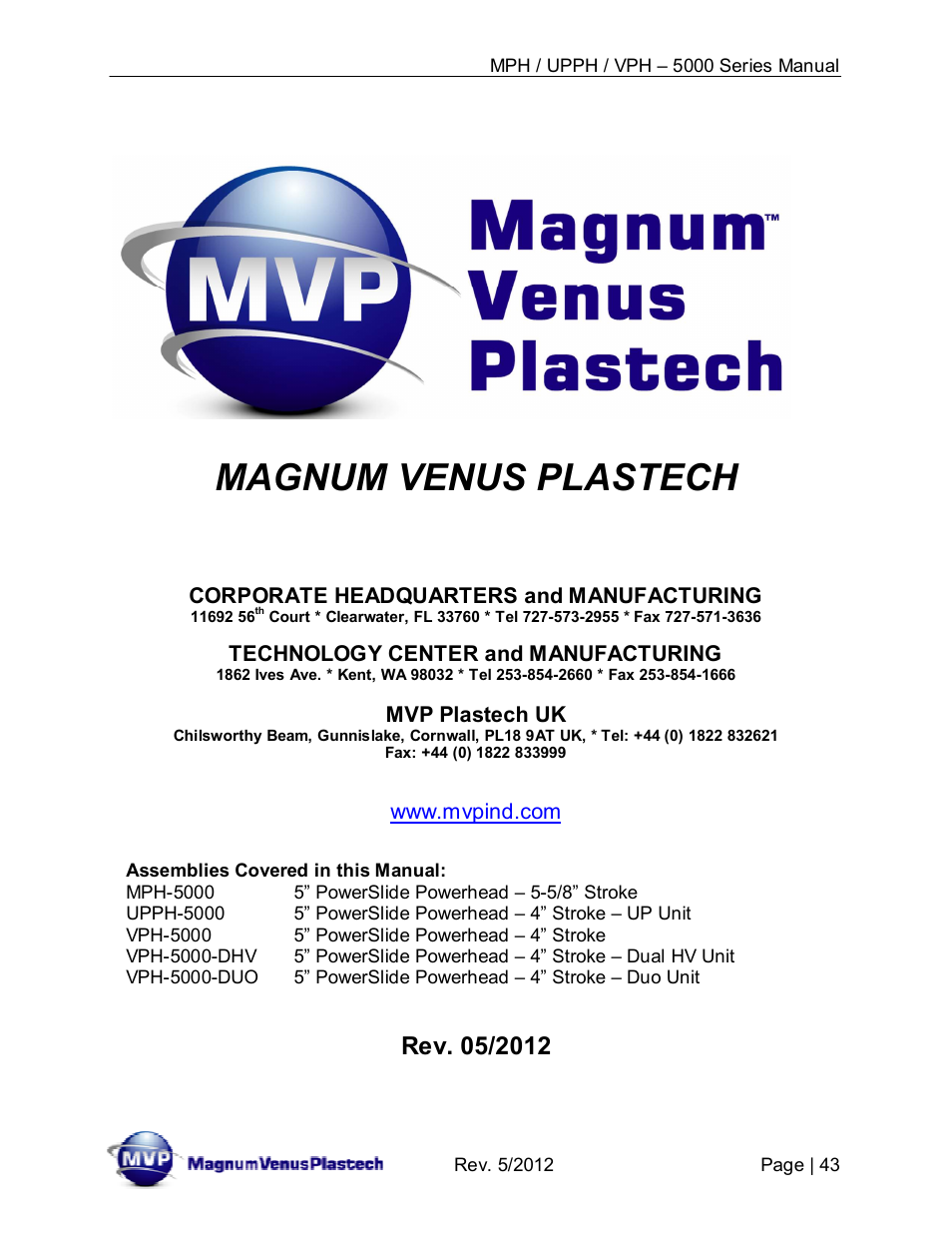 Magnum venus plastech | Magnum Venus Plastech Powerhead MPH_UPPH_VPH–5000 Series User Manual | Page 43 / 43