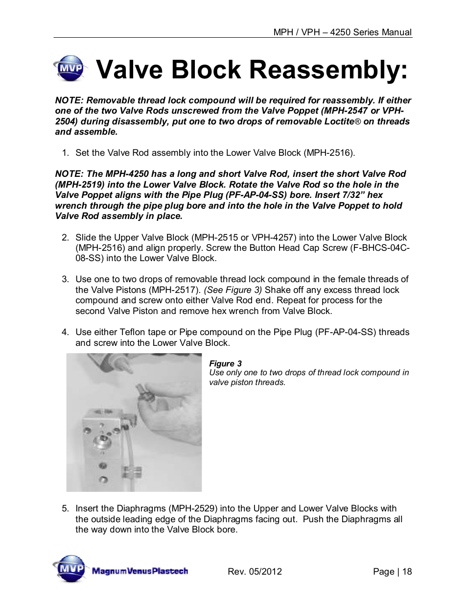 Valve block reassembly | Magnum Venus Plastech Powerhead MPH_VPH–4250 Series User Manual | Page 18 / 38