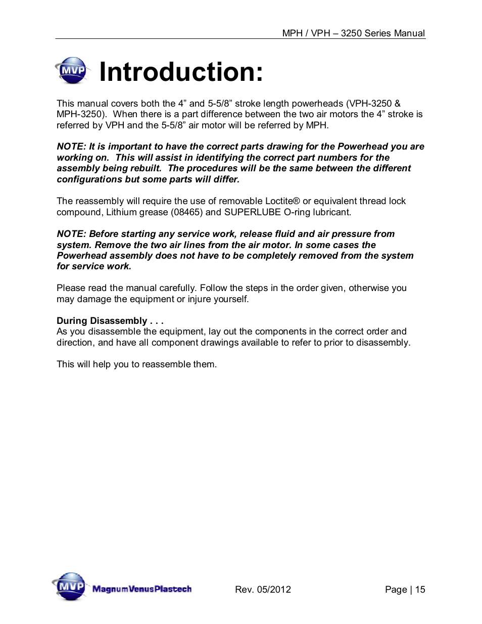 Introduction | Magnum Venus Plastech Powerhead MPH_VPH–3250 Series User Manual | Page 15 / 36