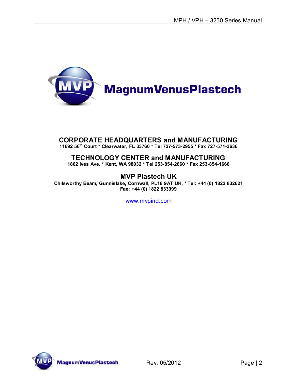 Magnum Venus Plastech Powerhead MPH_VPH–3250 Series User Manual | Page 2 / 36