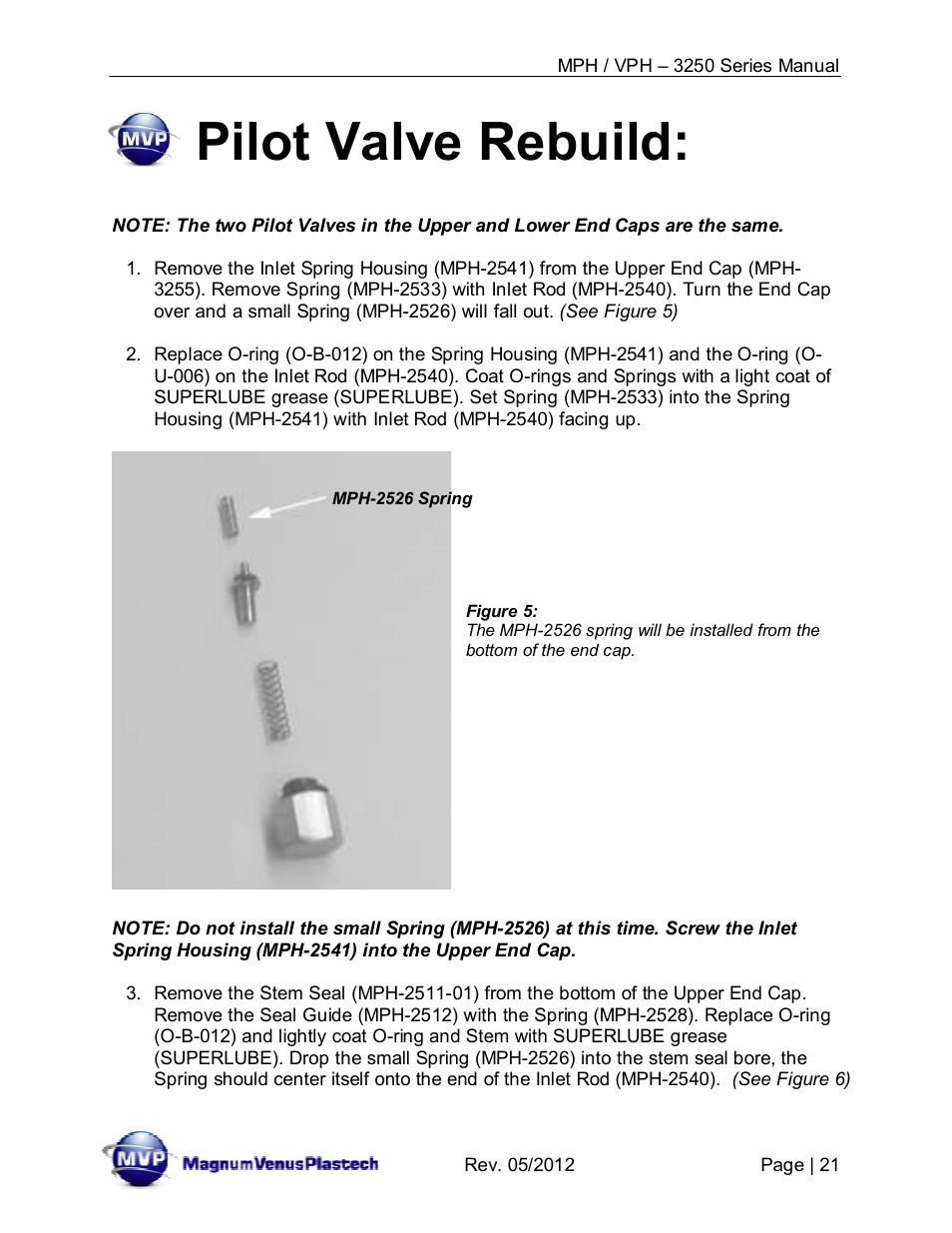 Pilot valve rebuild | Magnum Venus Plastech Powerhead MPH_VPH–3250 Series User Manual | Page 21 / 36