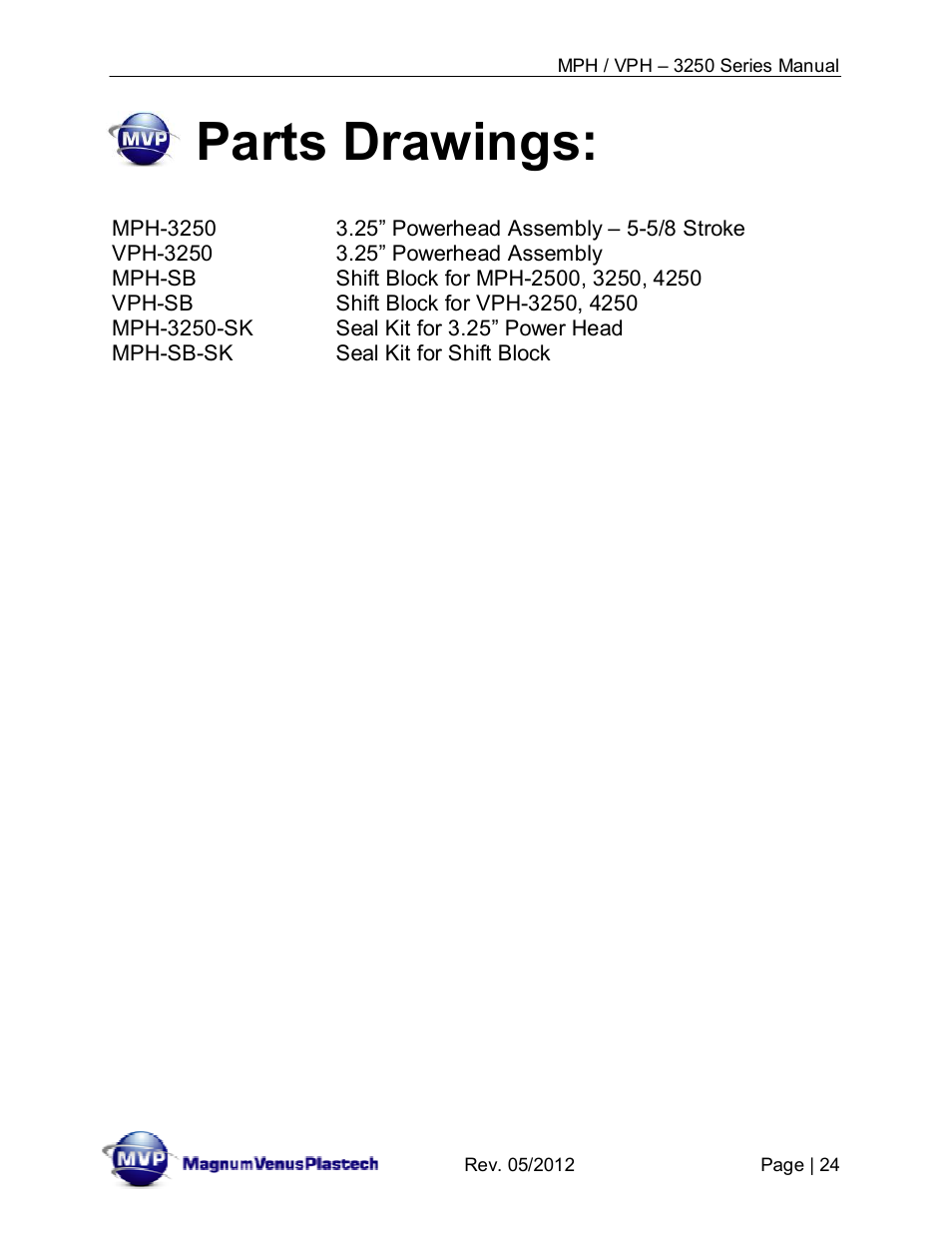 Parts drawings | Magnum Venus Plastech Powerhead MPH_VPH–3250 Series User Manual | Page 24 / 36