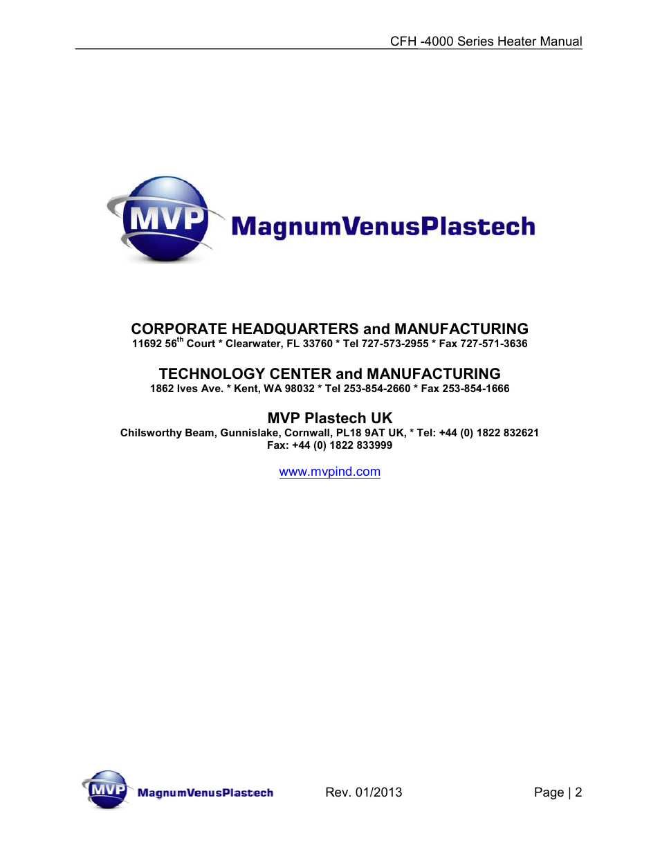 Corporate headquarters and manufacturing, Technology center and manufacturing, Mvp plastech uk | Magnum Venus Plastech CFH-4000 User Manual | Page 2 / 45