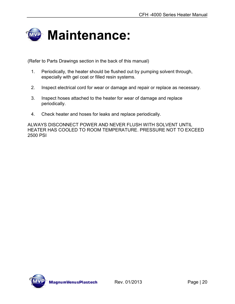 Maintenance | Magnum Venus Plastech CFH-4000 User Manual | Page 20 / 45