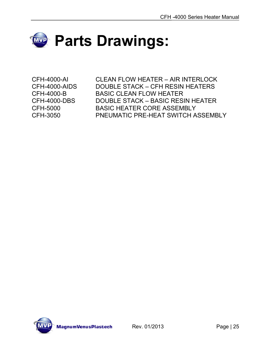 Parts drawings | Magnum Venus Plastech CFH-4000 User Manual | Page 25 / 45
