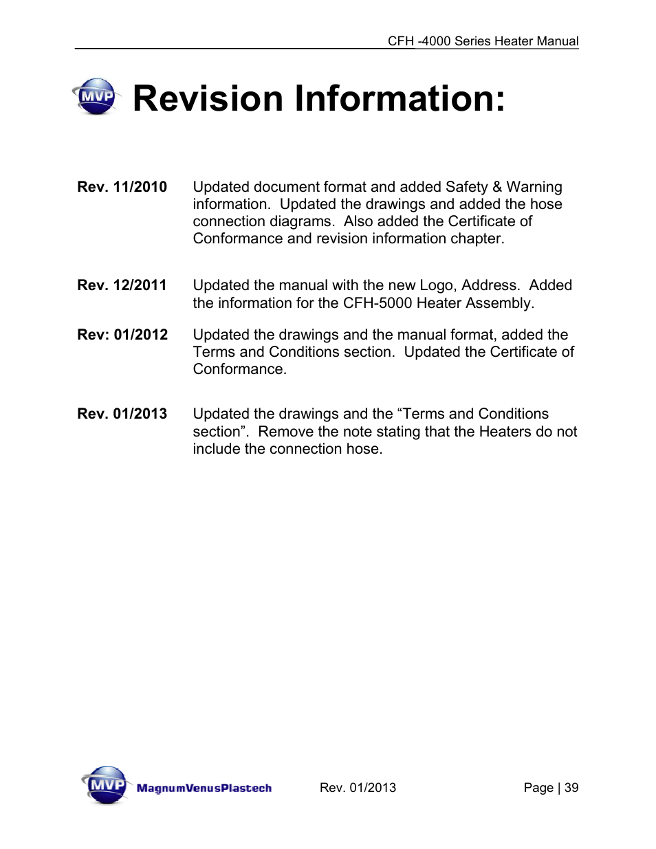 Revision information | Magnum Venus Plastech CFH-4000 User Manual | Page 39 / 45