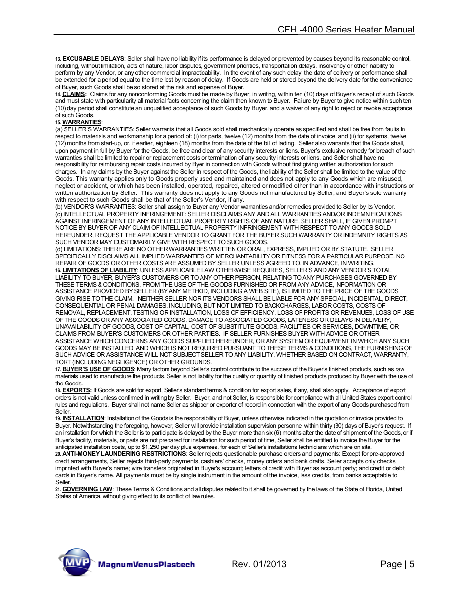 Magnum Venus Plastech CFH-4000 User Manual | Page 5 / 45