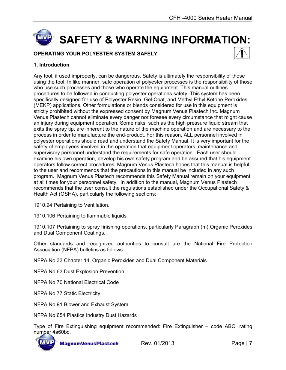 Safety & warning information | Magnum Venus Plastech CFH-4000 User Manual | Page 7 / 45