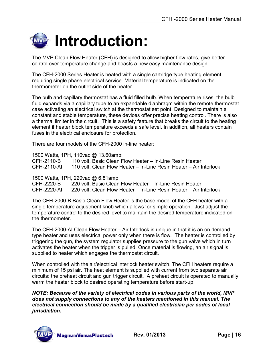 Introduction | Magnum Venus Plastech CFH-2000 User Manual | Page 16 / 41