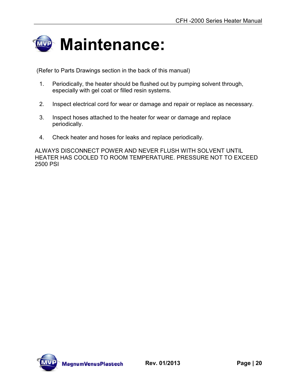 Maintenance | Magnum Venus Plastech CFH-2000 User Manual | Page 20 / 41