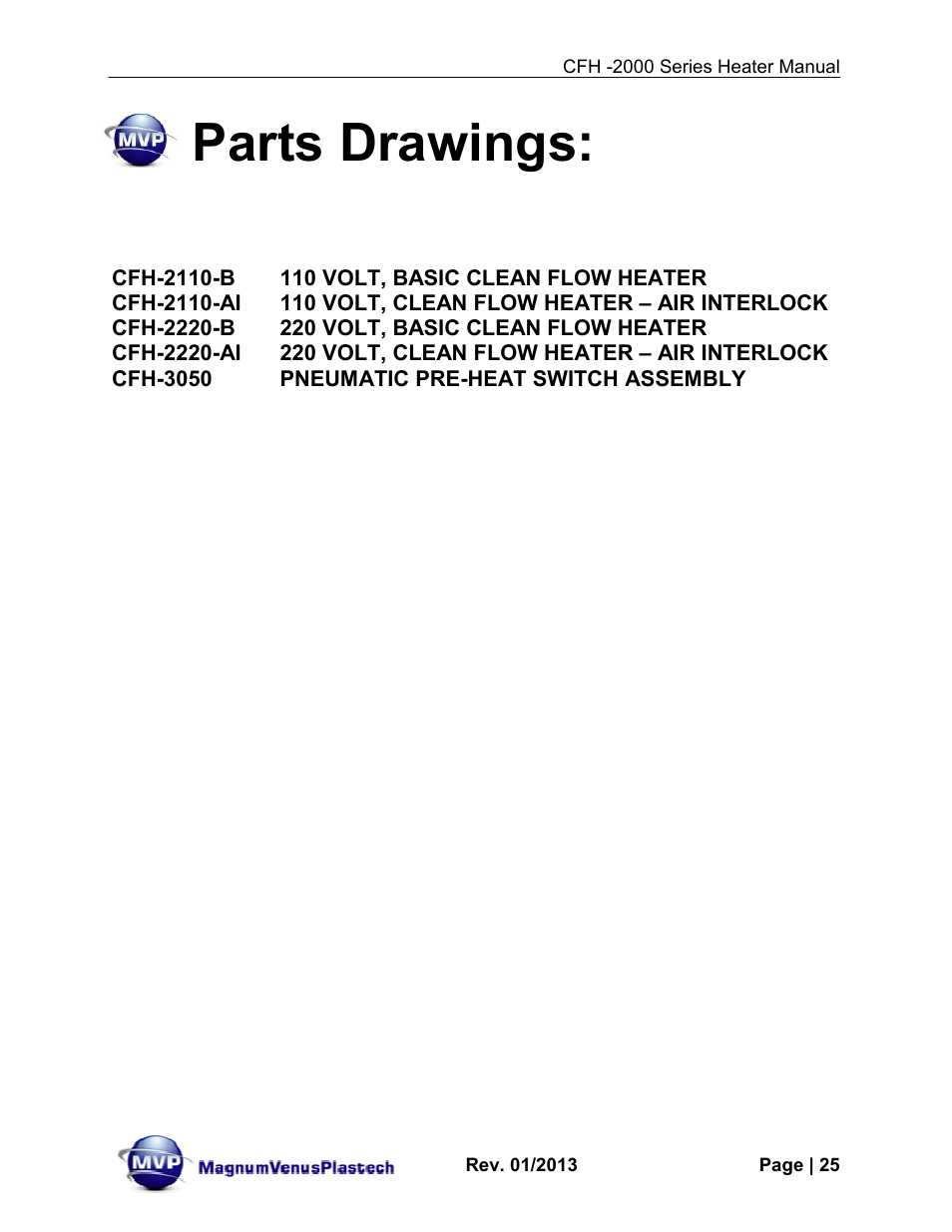 Parts drawings | Magnum Venus Plastech CFH-2000 User Manual | Page 25 / 41