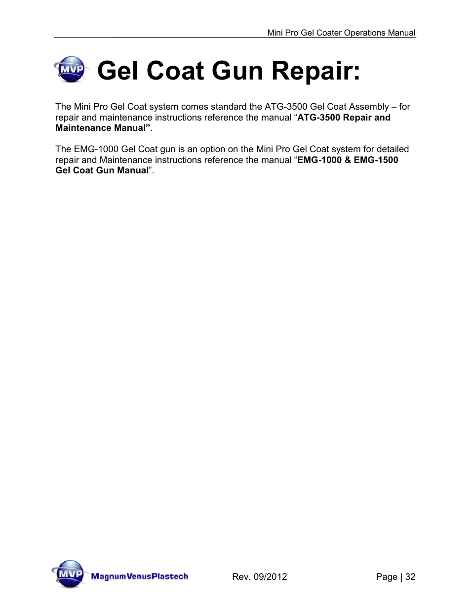 Gel coat gun repair | Magnum Venus Plastech Pro Series Mini Pro Gel Coater User Manual | Page 32 / 42